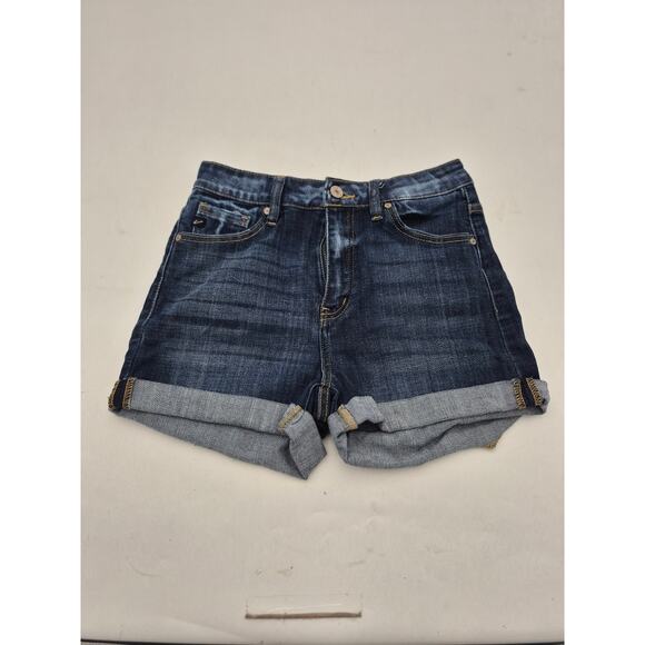 KanCan Women's Size Small High Waisted Cuffed Denim Shorts‎ Dark Wash Blue - Picture 1 of 5